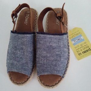 Toms Clara Slub Chambray & Leather  Espadrille Slingback